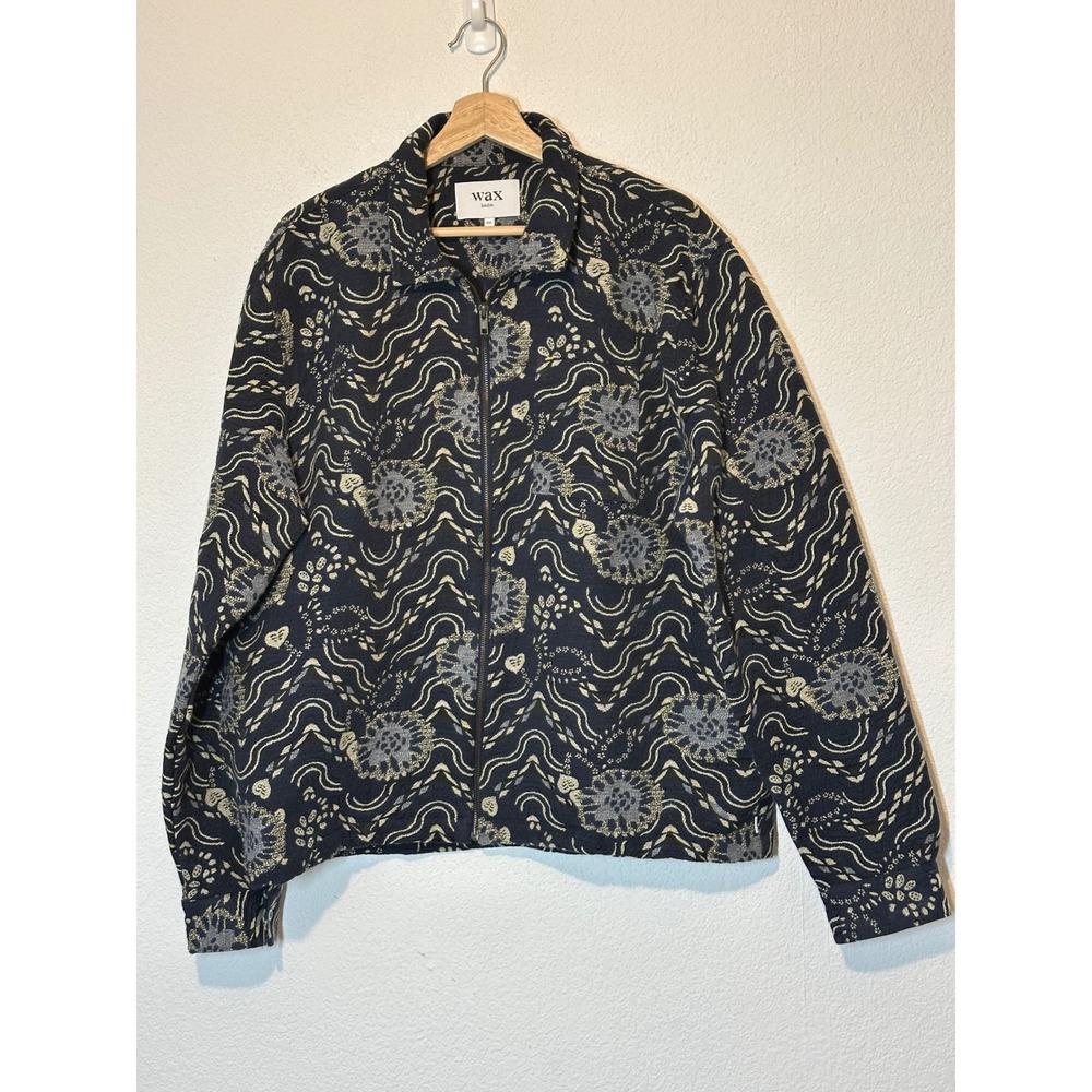 Wax London Whiting Overshirt XXL Navy Gold Jacquard Tapestry Zip Jacket SS21